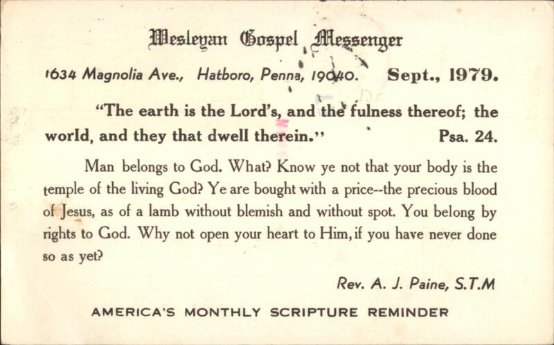 Wesleyan Gospel Messenger Sept 1979 Psalm 24 Reminder Hatboro Pennsylvania