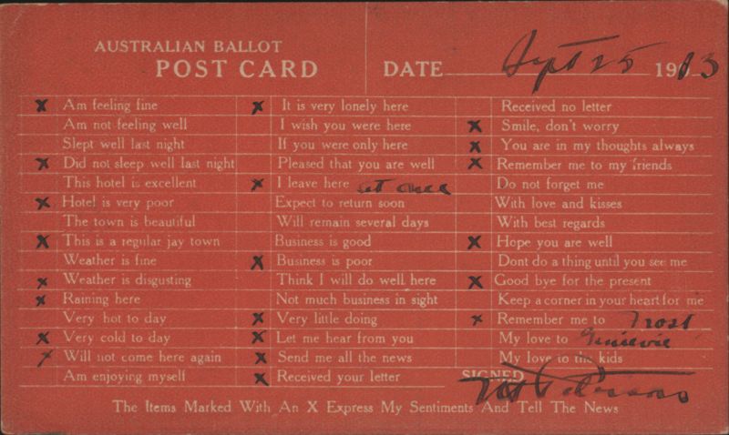 Australian Ballot Post Card with Checkboxes Correspondence Cards