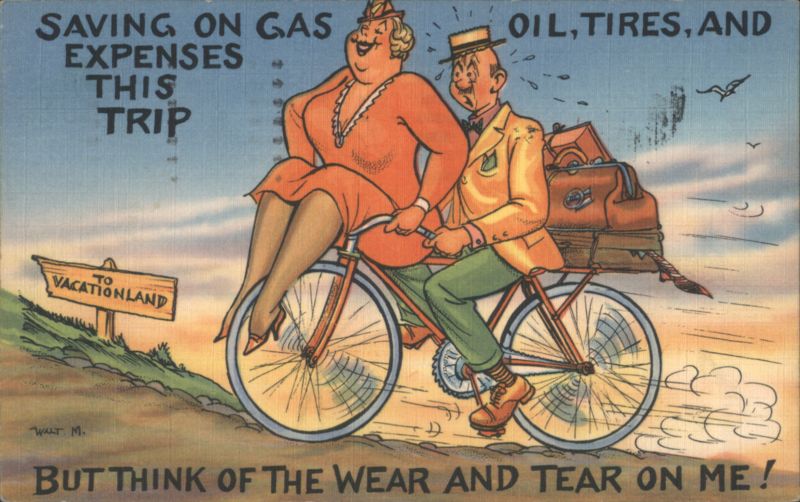 Saving on Gas, Oil, Tires - Comic Bicycle Trip Akron New York