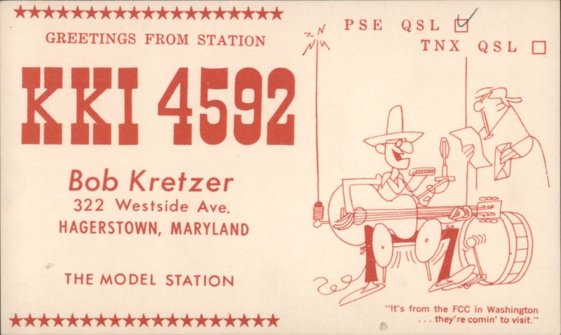 KKI 4592 Bob Kretzer QSL Card, Hagerstown, Maryland