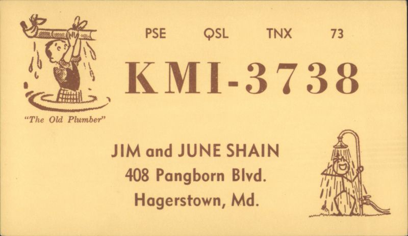 Jim and June Shain KMI-3738 QSL Card, Hagerstown, MD Maryland
