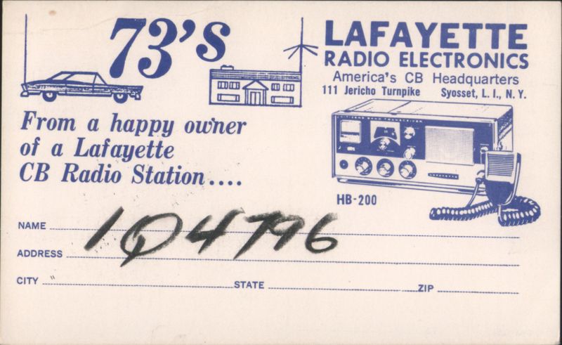 Lafayette Radio Electronics HB-200 CB Radio QSL Card Claremont New Hampshire
