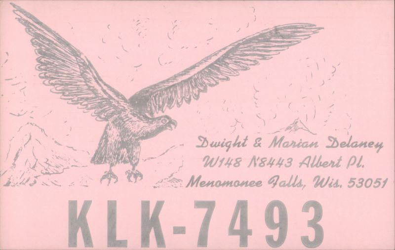 KLK-7493 Ham Radio QSL Card, Eagle, Menomonee Falls, WI