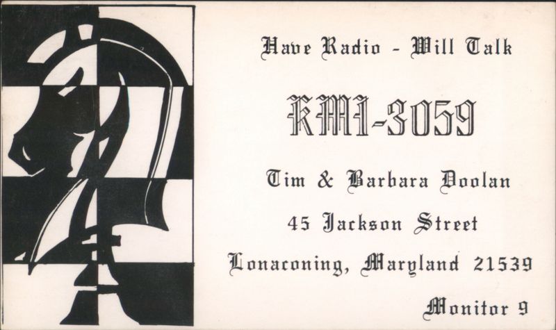 Tim & Barbara Doolan QSL Card KMI-3059 Lonaconing MD Maryland
