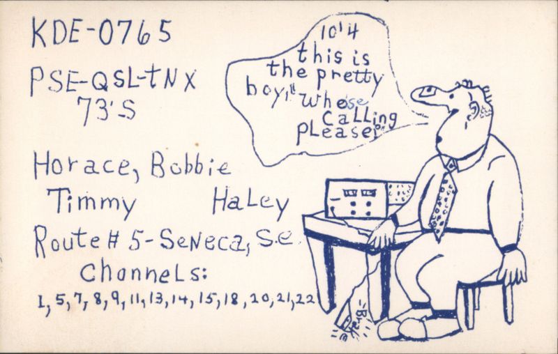 QSL Card KDE-0765 Horace Bobbie Timmy Haley Seneca SC South Carolina