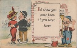 "I'd Show You Some Town If You Were Here" Comic Illustration Postcard