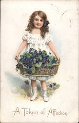 Girl with Basket of Violets - A Token of Affection Postcard
