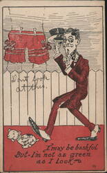 "I May Be Bashful But - I'm Not As Green As I Look" Comic Postcard