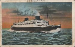S.S. Europa Ocean Liner at Sea Postcard