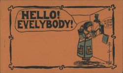 "Hello! Evelybody!" Chinese Child Using Wall Telephone Postcard
