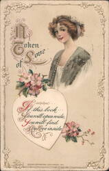 "A Token of Love" Heart Poem & Woman, John Winsch 1912 Postcard