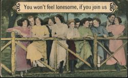 "You won't feel lonesome, if you join us" Couples on Fence Postcard