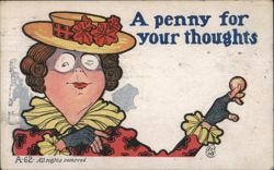 "A Penny for Your Thoughts" Woman with Pig Face Postcard