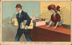 "The Girl I Left Behind—The Counter" Comic Illustration Postcard