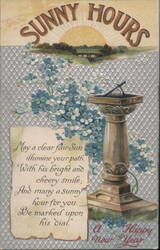 Sunny Hours New Year Greeting with Sundial and Flowers Postcard