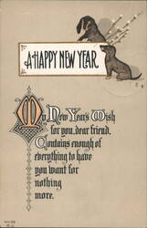 Dachshunds with A Happy New Year Greeting Postcard