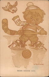Boy Playing Ice Hockey Illustration by A. Tilgmann Postcard