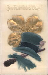 St. Patrick's Day Gold Shamrock, Blue Top Hat & Gloves Postcard