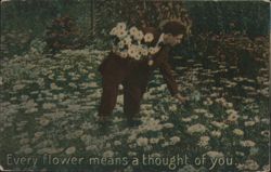 "Every Flower Means a Thought of You" Man in Daisy Field Postcard