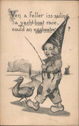 "Ven a feller iss sailing..." Dutch Child & Duck Comic Postcard