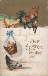 Best Easter Wishes with Rooster, Rabbit, Chicks and Eggs Postcard