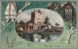 Ross Castle Killarney with Celtic Cross, Harp and Mitre Postcard