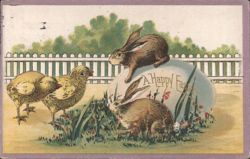 Chicks and Rabbits with Large Easter Egg Postcard