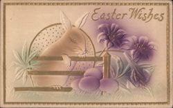 Easter Wishes Bunny with Purple Lilies and Eggs Postcard