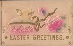 Easter Greetings with Bird and Pink Rose Postcard