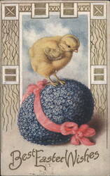 Best Easter Wishes Chick on Forget-Me-Not Flower Egg Postcard