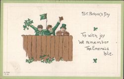 St. Patrick's Day Boys with Shamrocks and Flag Postcard