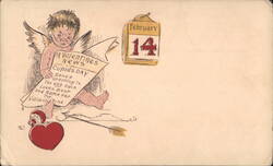 Bespectacled Cupid Reading St. Valentines News Postcard