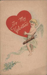 Cherub with Large Red Heart To My Valentine Postcard