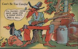 Hillbilly with Rifle and Dog, "Can't Be Too Careful" Postcard