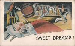 Sweet Dreams! Comic Man Dreaming of Beer and Ale Postcard