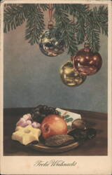 Frohe Weihnacht Ornaments and Christmas Treats Still Life Postcard