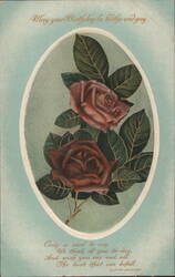 Red Roses Birthday Greeting with Clifton Bingham Poem Postcard