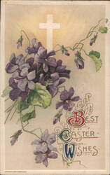 Best Easter Wishes, Violets and Glowing Cross Postcard