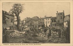 Soldiers Clearing Streets After German Bombardment Postcard
