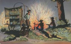 Time Out - Cowboys at Campfire with Chuck Wagon Postcard