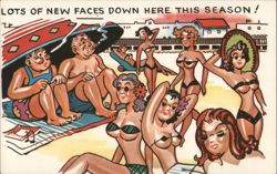 "Lots of New Faces Down Here This Season!" Comic Beach Scene Postcard