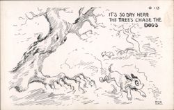 It's So Dry Here the Tree's Chase the Dogs Comic Postcard