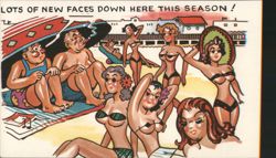 "Lots of New Faces Down Here This Season" Beach Comic Postcard
