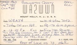 WA2WWN Ham Radio QSL Card, Mount Holly, New Jersey Postcard