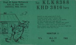 Hugh & Agnes McGavock QSL Card, KLK 8388 & KHD 3816 Postcard