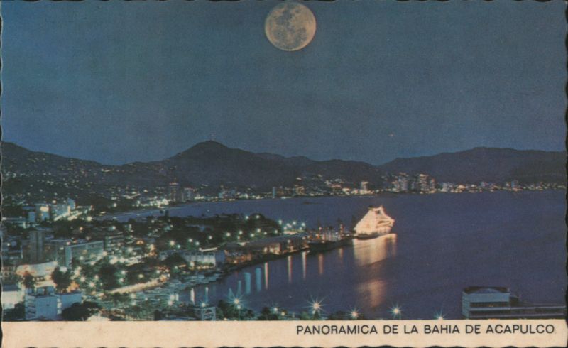 Panoramic View of Acapulco Bay at Night with Full Moon GRO Mexico