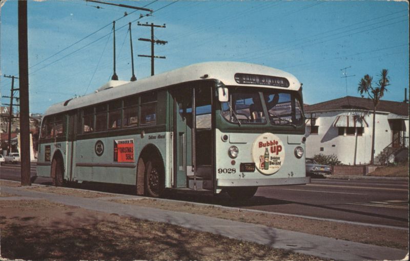 Trolley Bus No. 9028 at Eastern Ave. and Woowine Drive Los Angeles California