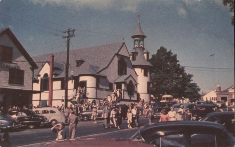 Catholic Church with Crowds and Classic Cars Old Orchard Beach Maine