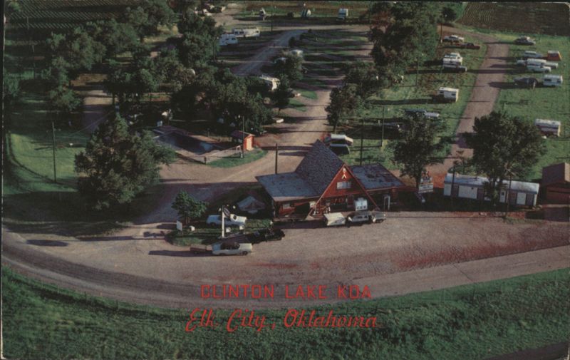 Clinton Lake KOA Aerial View with A-Frame Building Elk City Oklahoma