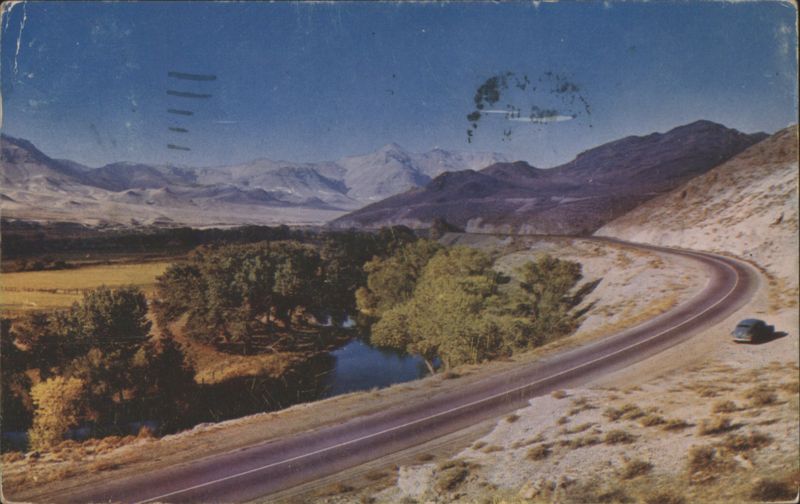 Nevada Landscape with Winding Highway and Mountains